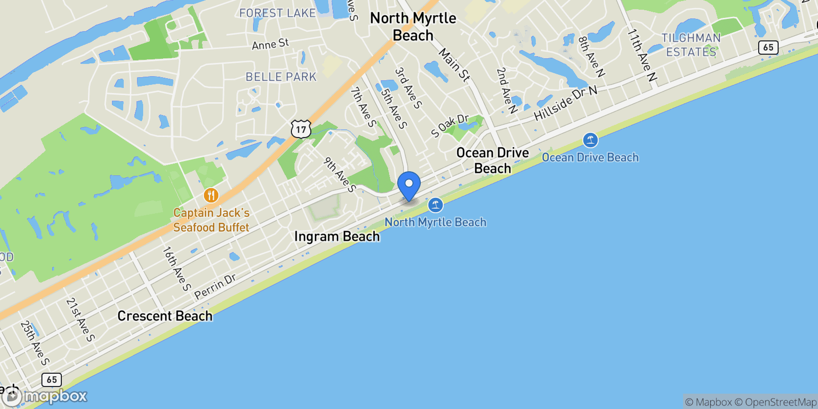 Map showing 603 S Ocean Blvd. , 1101, North Myrtle Beach, SC 29582, North Myrtle Beach, South Carolina, United States.