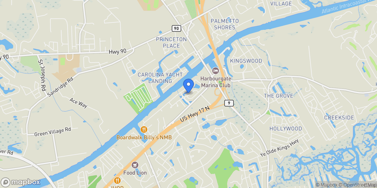 Map showing 1609 Eastover Ln., North Myrtle Beach, SC 29582, North Myrtle Beach, South Carolina, United States.