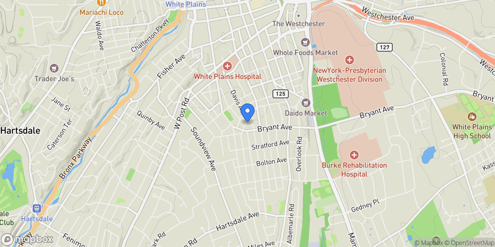 Map showing 27 Smith Avenue, White Plains, NY 10605, White Plains, New York, United States.