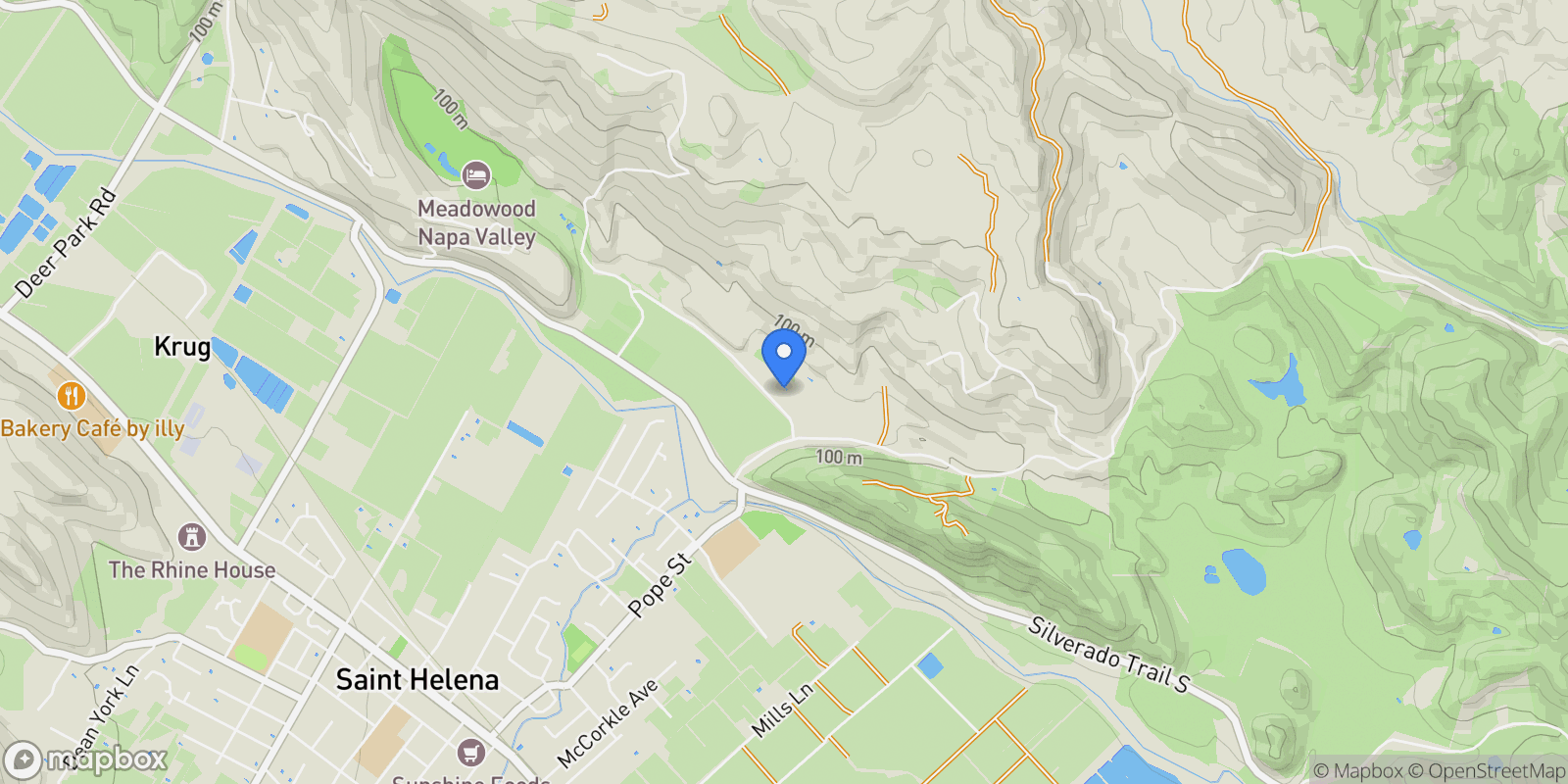 Map showing 400 Meadowood Ln, St. Helena, CA 94574, St. Helena, California, United States.