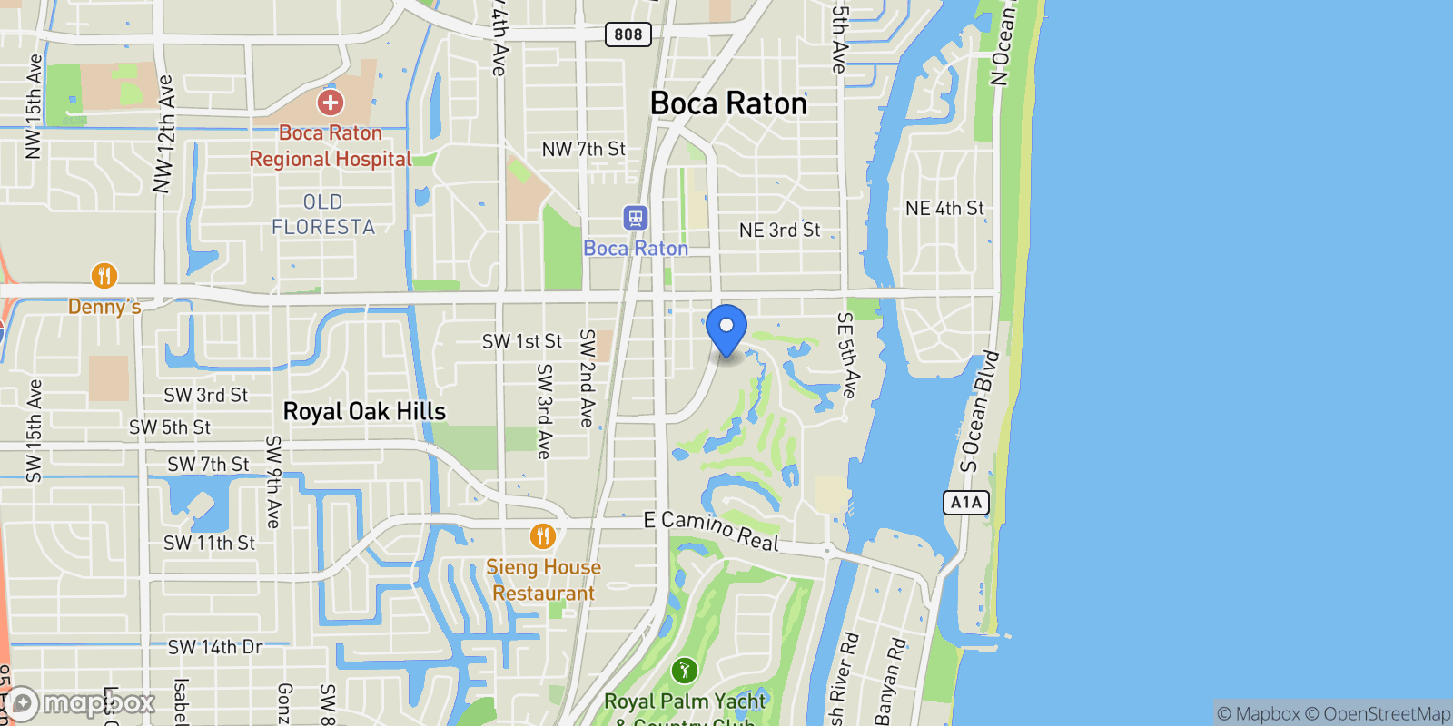 Map showing 220 SE Mizner Boulevard, Boca Raton, Florida, United States.