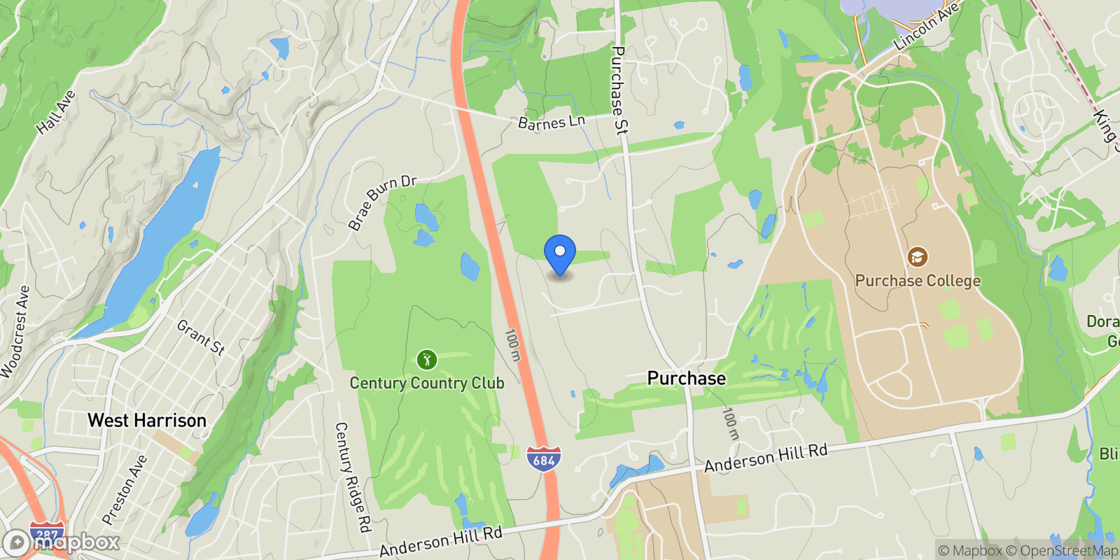 Map showing 14 Stone Bridge Road A, Purchase, NY 10577, Harrison, New York, United States.
