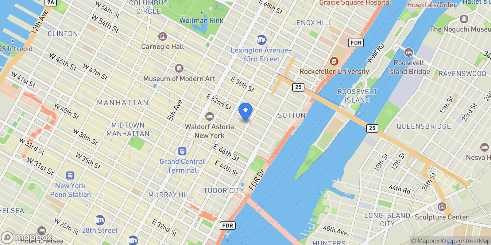 Map showing The Gaylord, 251 E 51ST ST, New York, New York, United States.