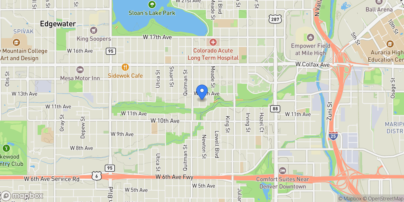 Map showing 1250 W Osceola Street Unit# 2, Denver, CO 80204, Denver, Colorado, United States.