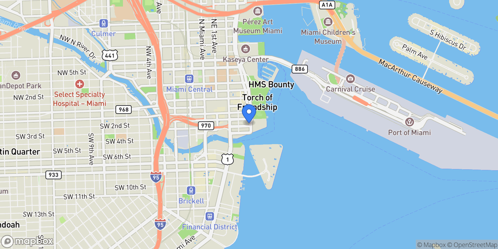 Map showing 200 Biscayne Boulevard Wa, #5211, Miami, FL, 33131, USA, Miami, Florida, United States.