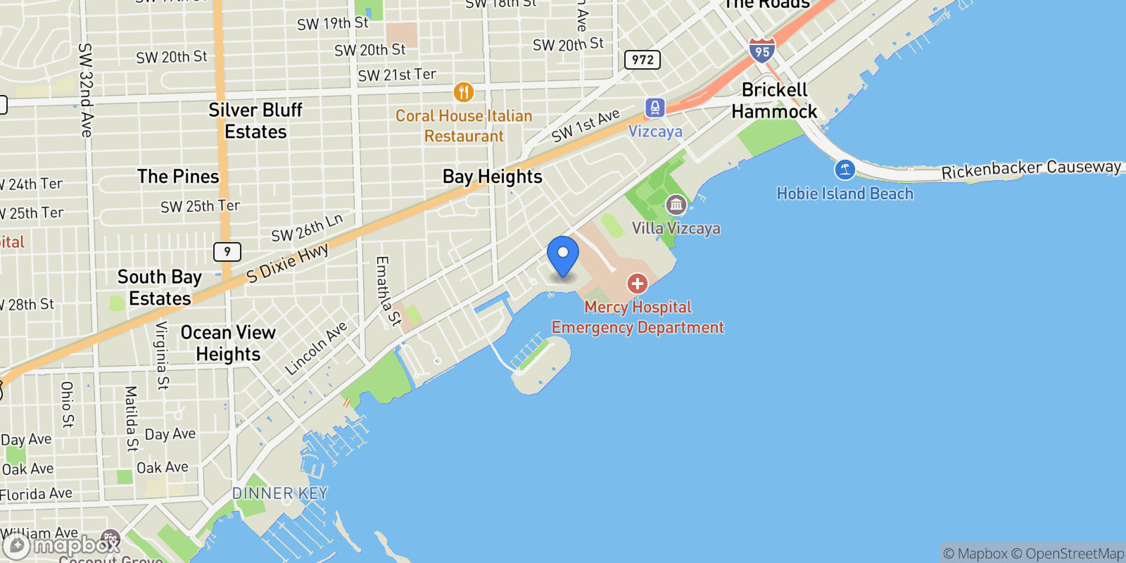 Map showing 3581 E Glencoe St, #PH605, Coconut Grove, FL, 33133, USA, Miami, Florida, United States.