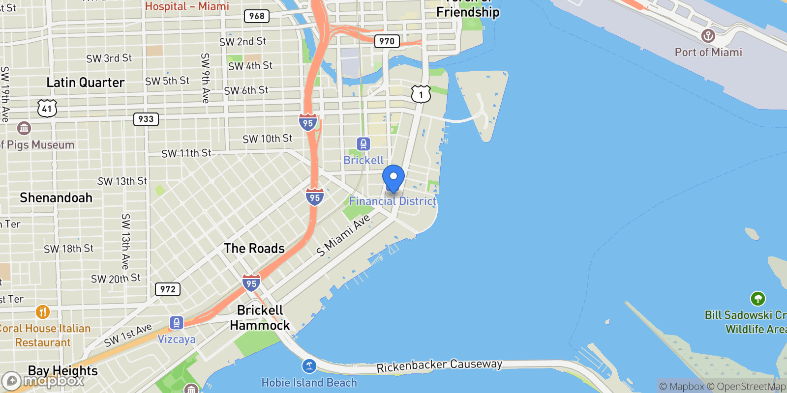 Map showing 1428 Brickell Av, #1505, Miami, FL, 33131, USA, Miami, Florida, United States.