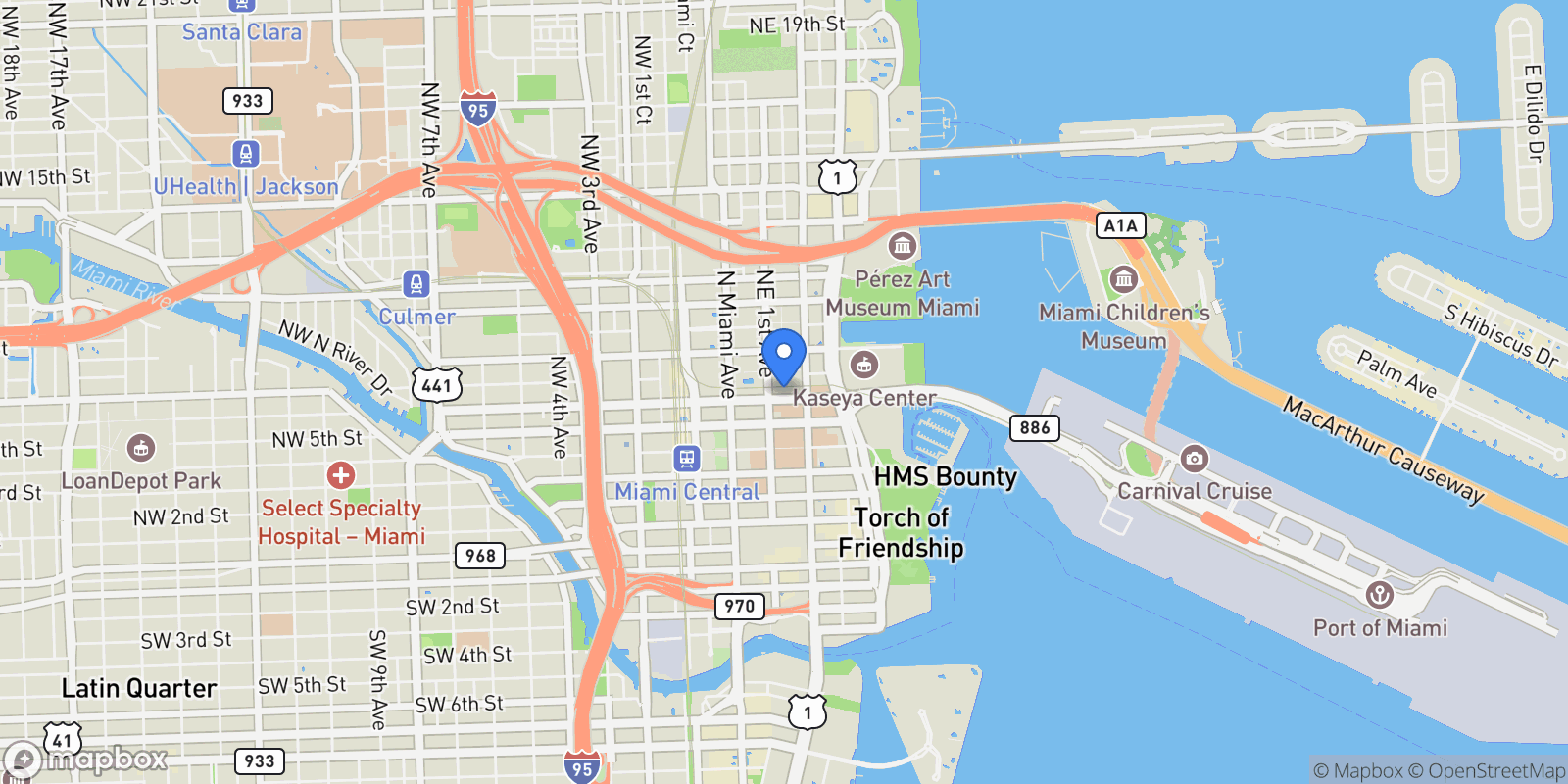 Map showing 601 NE 1st Avenue, #2115, Miami, FL, 33132, USA, Miami, Florida, United States.