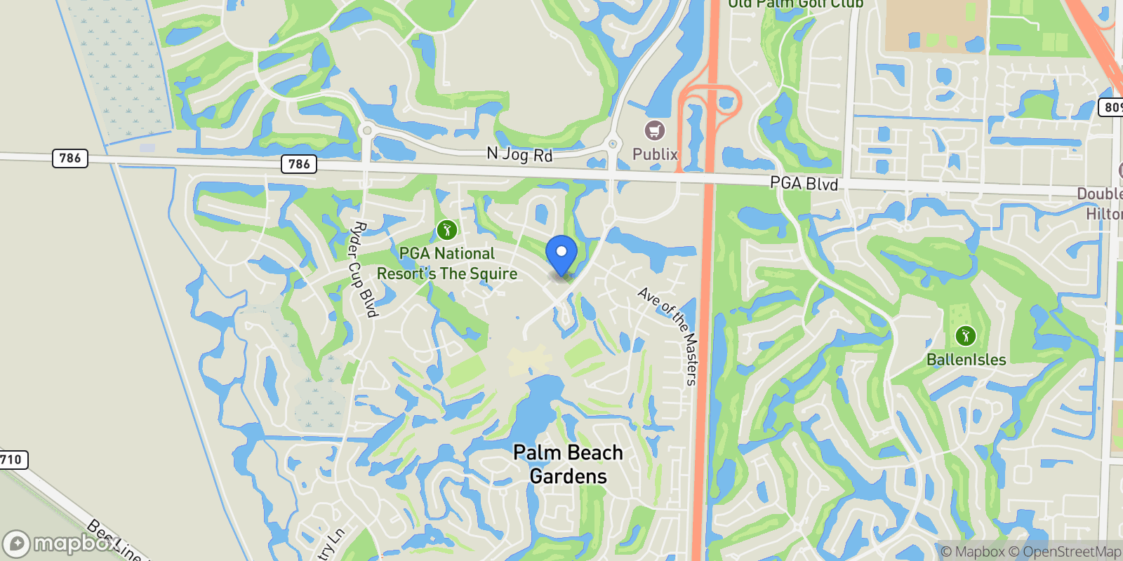 Map showing 1 Balfour Rd E, Palm Beach Gardens, Florida, United States.