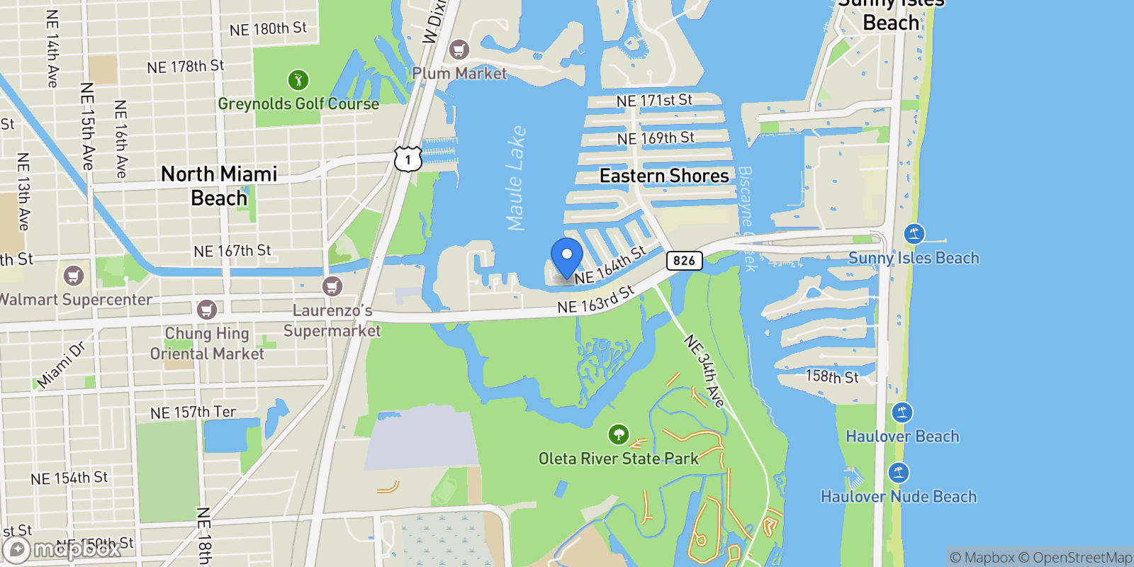 Map showing 2940 NE 164th St, North Miami Beach, FL, 33160, USA, Golden Beach, Florida, United States.