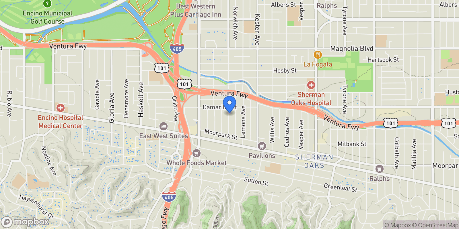 Map showing 4748 Noble Avenue, Los Angeles, California, United States.