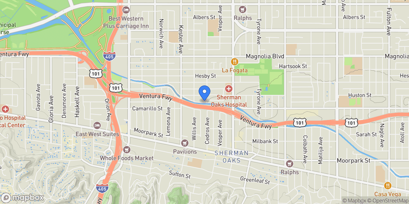 Map showing 14713 Valleyheart Drive, Los Angeles, California, United States.