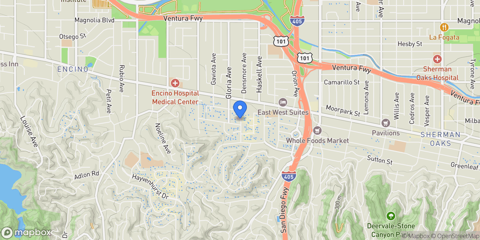 Map showing 4543 Densmore Avenue, Los Angeles, California, United States.