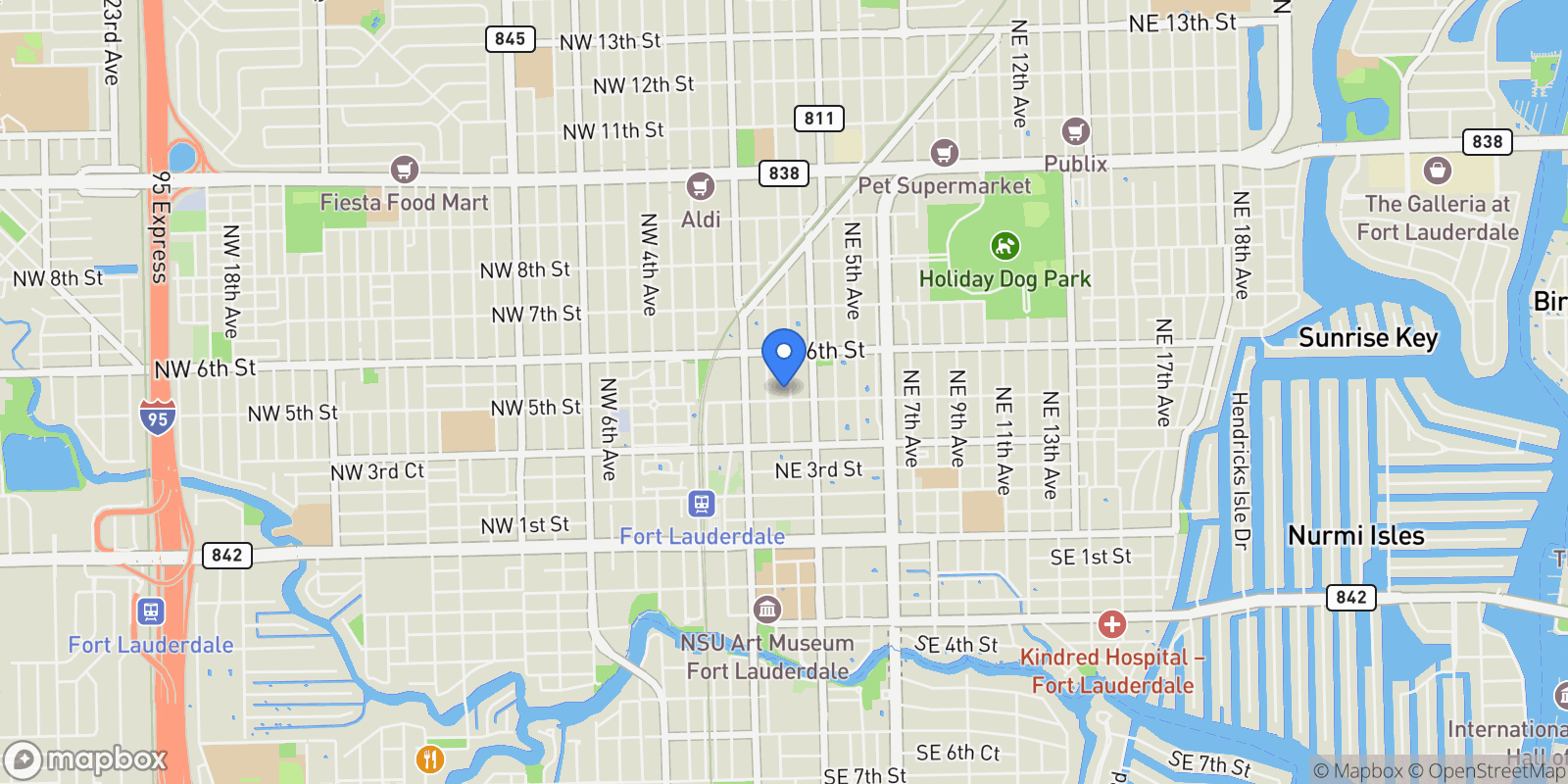 Map showing 505 NE 2nd Street, Fort Lauderdale, Florida, United States.