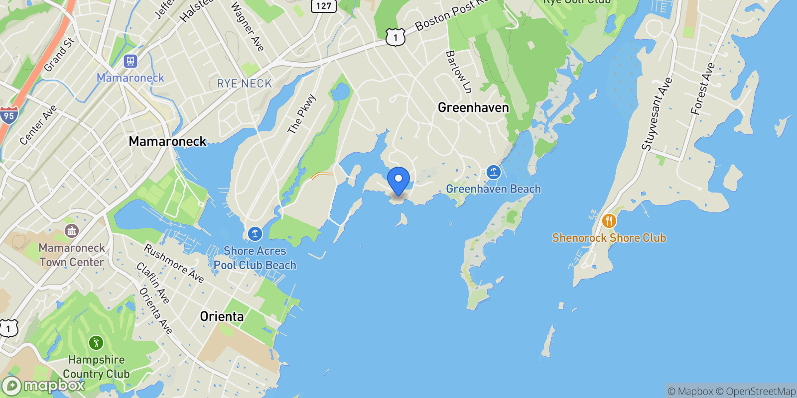 Map showing 6 Shore Road, Rye, NY 10580, Rye, New York, United States.