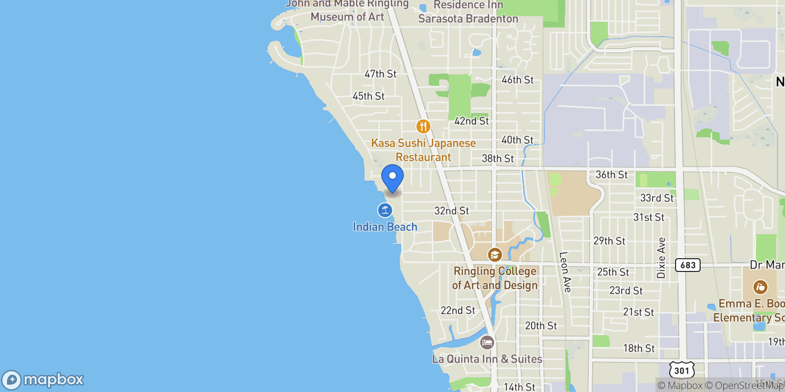 Map showing 3315 BAY SHORE ROAD, Sarasota, Florida, United States.