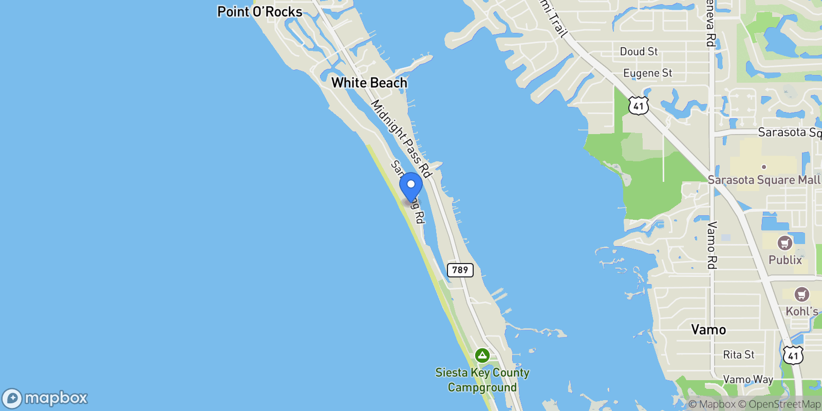 Map showing 8250 SANDERLING ROAD, Siesta Key, Florida, United States.