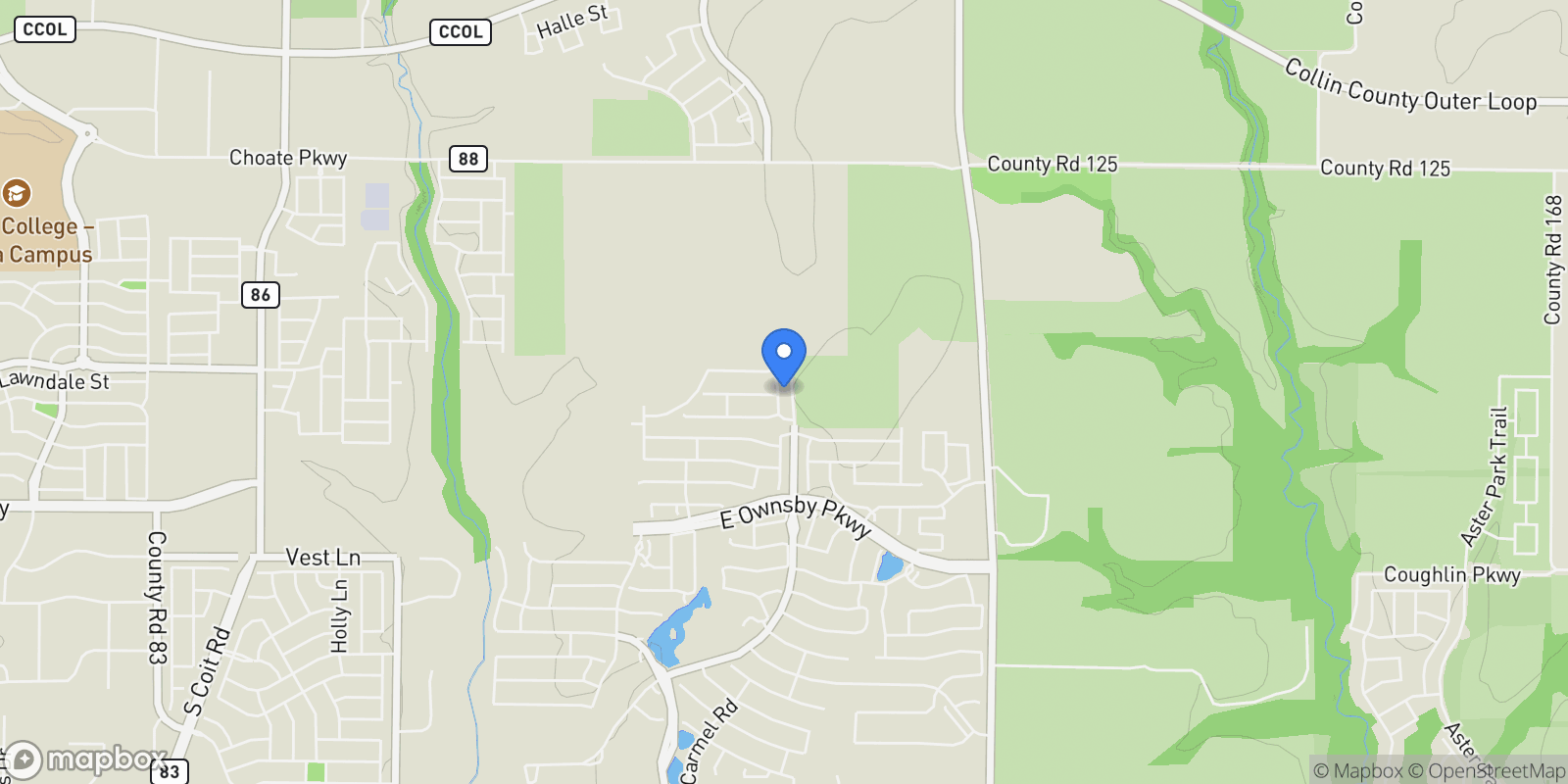 Map showing 3020 Gold Dust Drive, McKinney, Texas, United States.