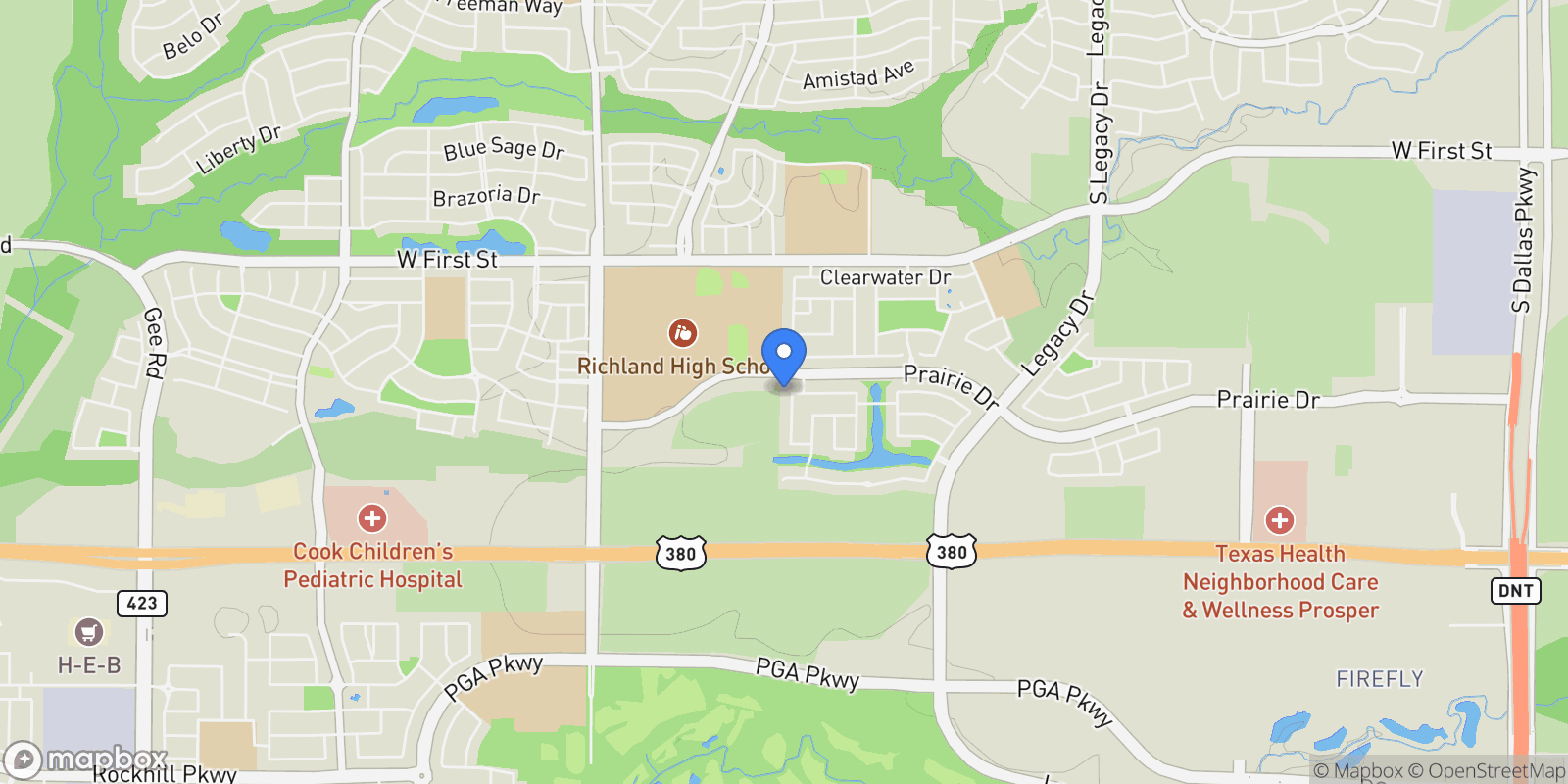Map showing 1000 Sycamore Place, Prosper, Texas, United States.