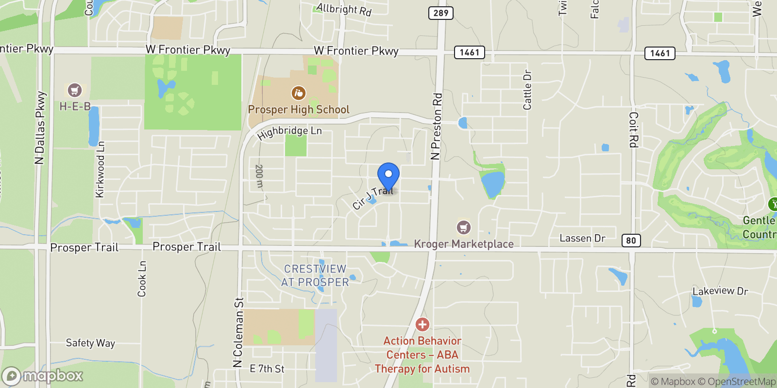 Map showing 1120 Circle J Trail, Prosper, Texas, United States.