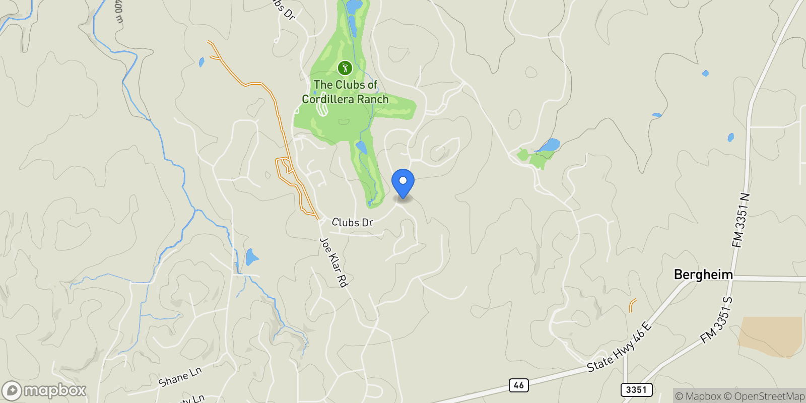 Map showing 2219 Clubs Dr, Boerne, TX 78006, Boerne, Texas, United States.