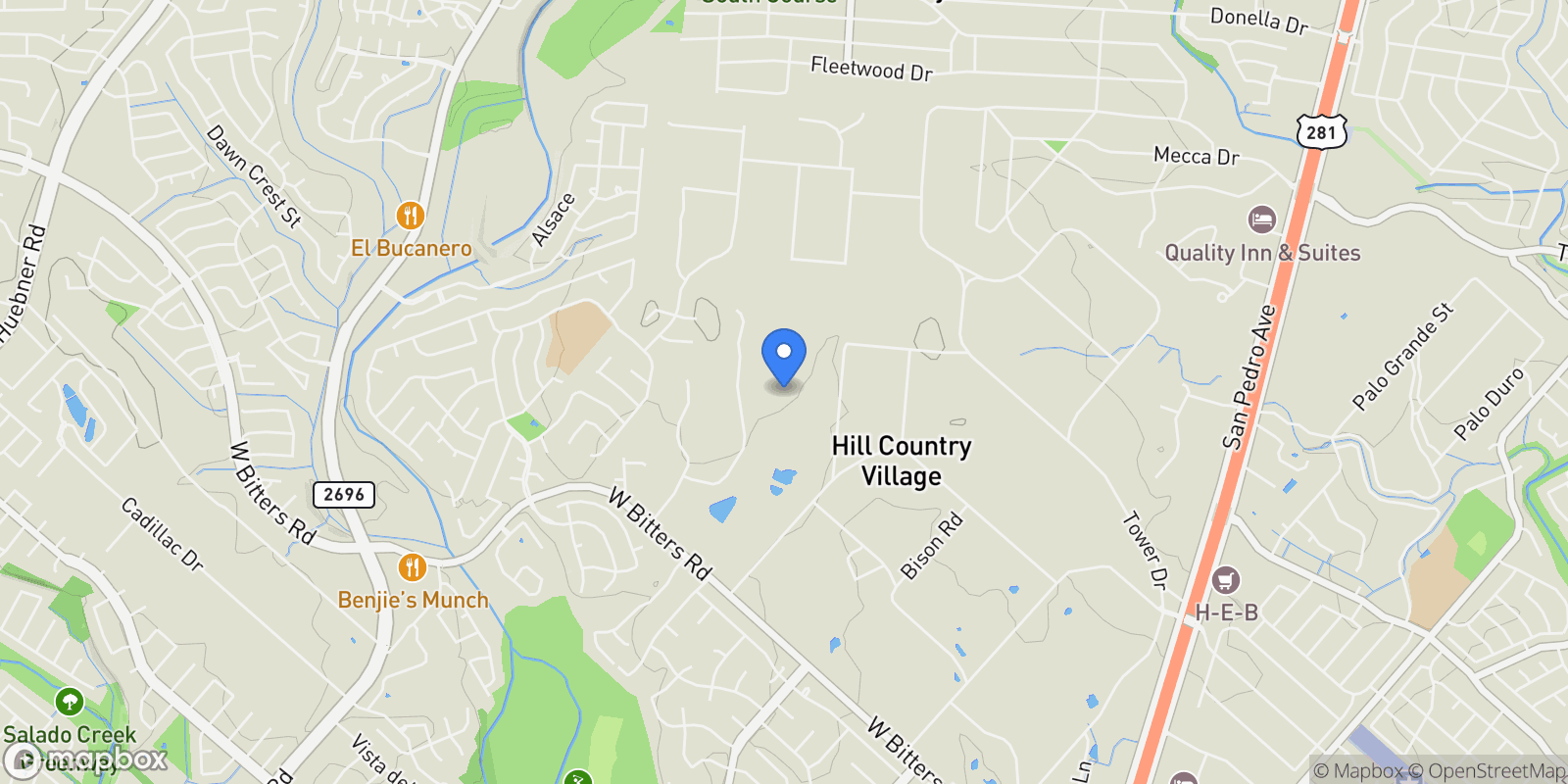 Map showing 317 Limestone Creek, Hill Country Village, TX 78232, Hill Country Village, Texas, United States.