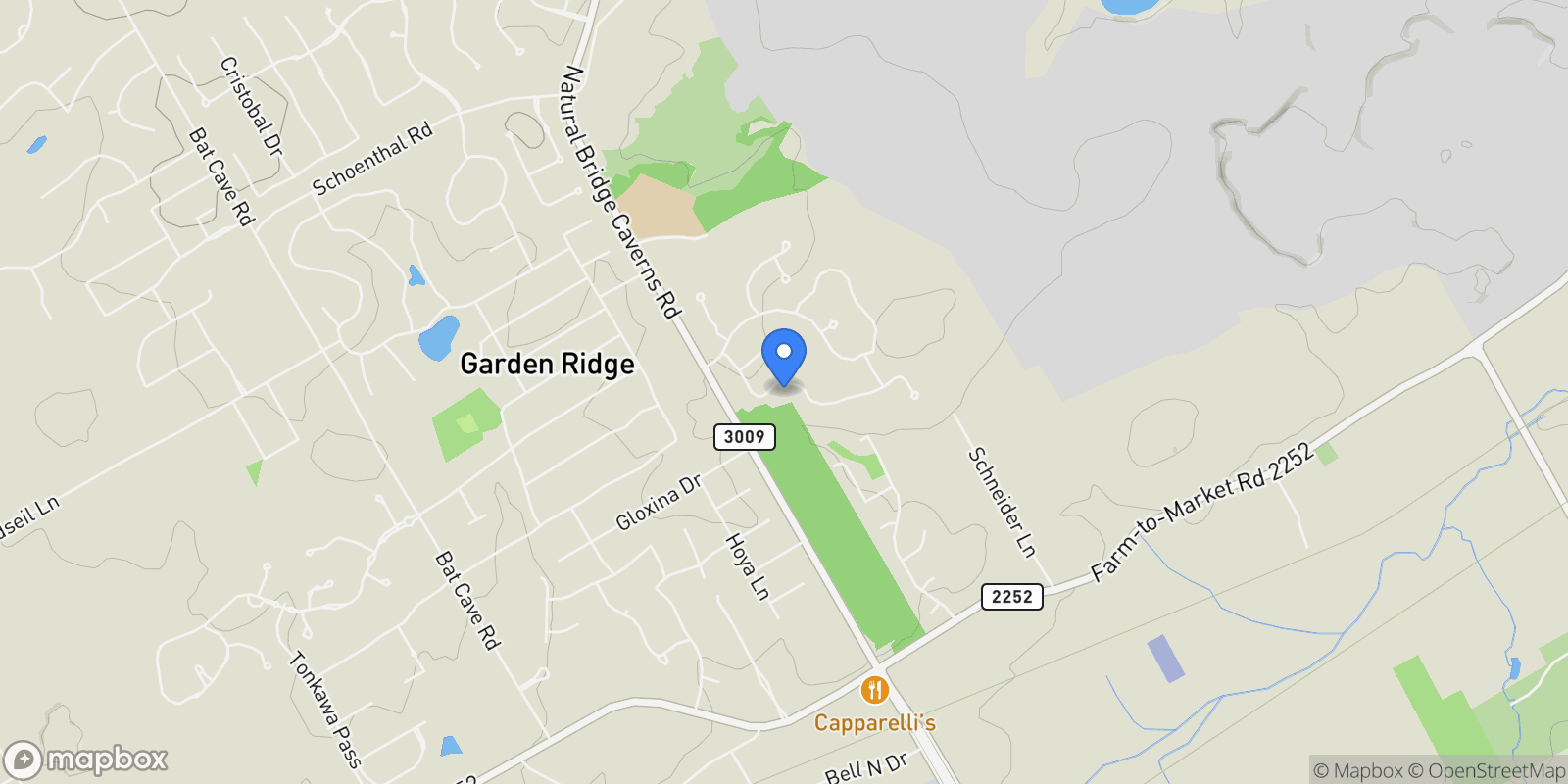 Map showing 20725 Wahl, San Antonio, TX 78266, Garden Ridge, Texas, United States.
