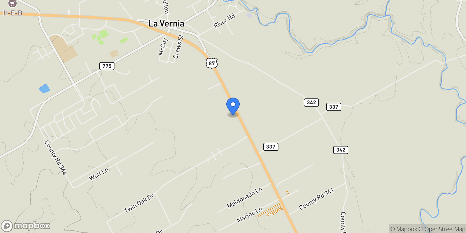 Map showing 12153 E US Hwy 87 W, La Vernia, TX 78121, La Vernia, Texas, United States.