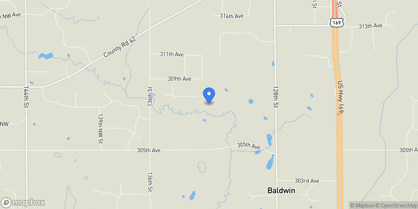 Map showing 13310 308th Avenue, Princeton, MN 55371, Wyanett, Minnesota, United States.