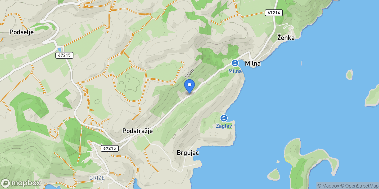 Map showing Mileva, Split-Dalmatia County, Croatia.