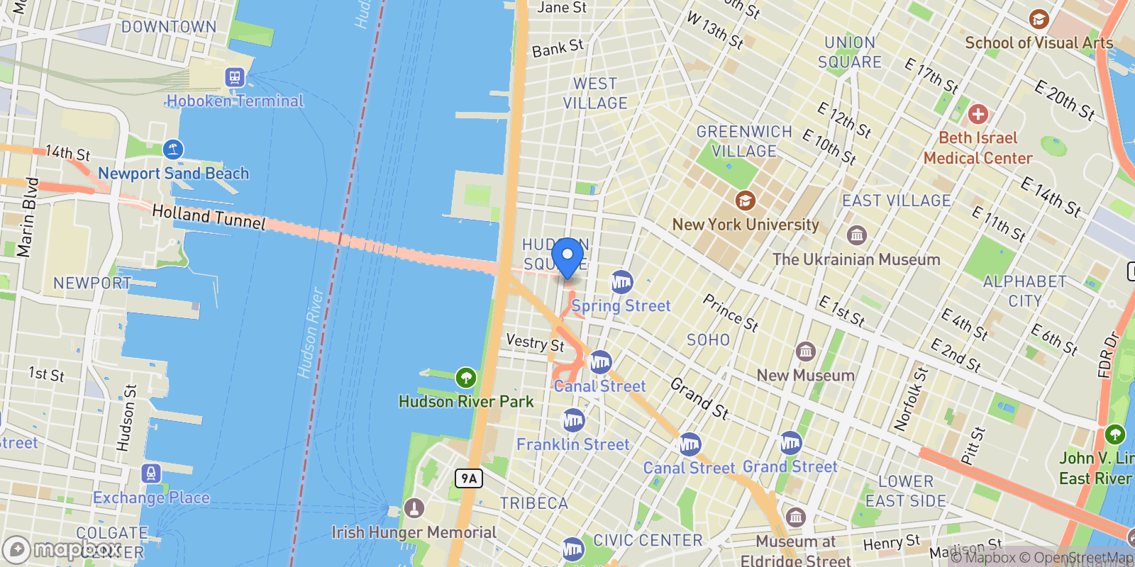 Map showing 286 SPRING ST, New York, New York, United States.