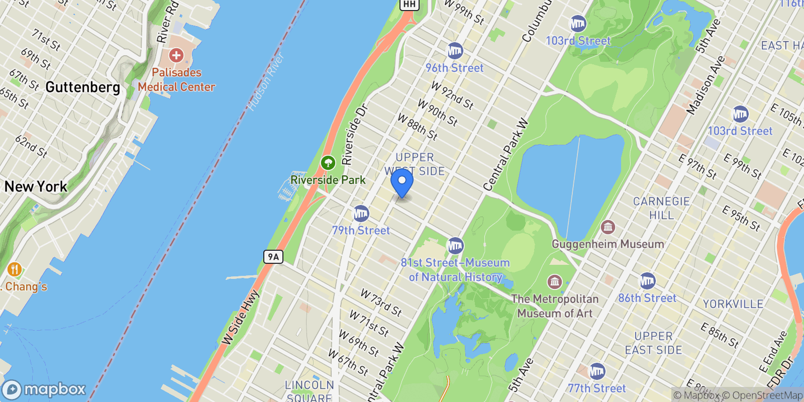Map showing 172 W 82ND ST, New York, New York, United States.