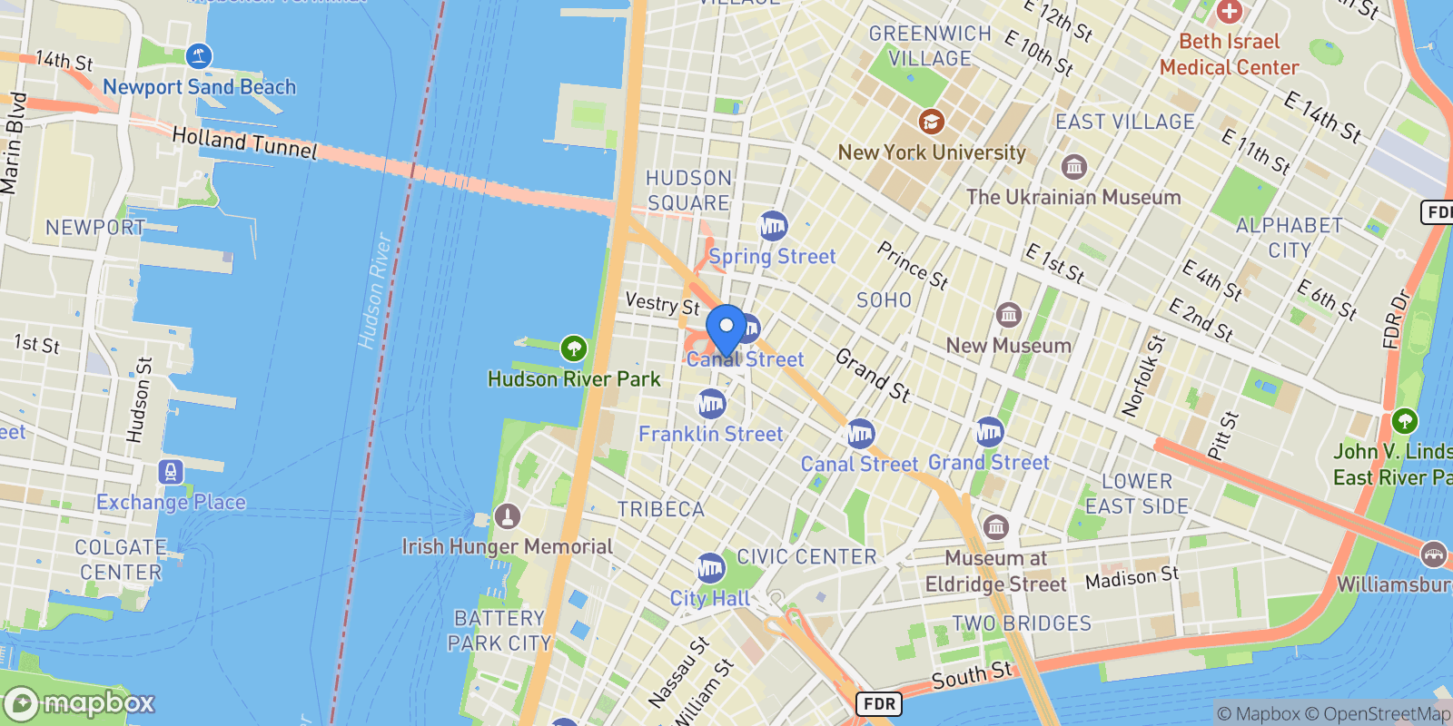 Map showing 11 BEACH ST, New York, New York, United States.