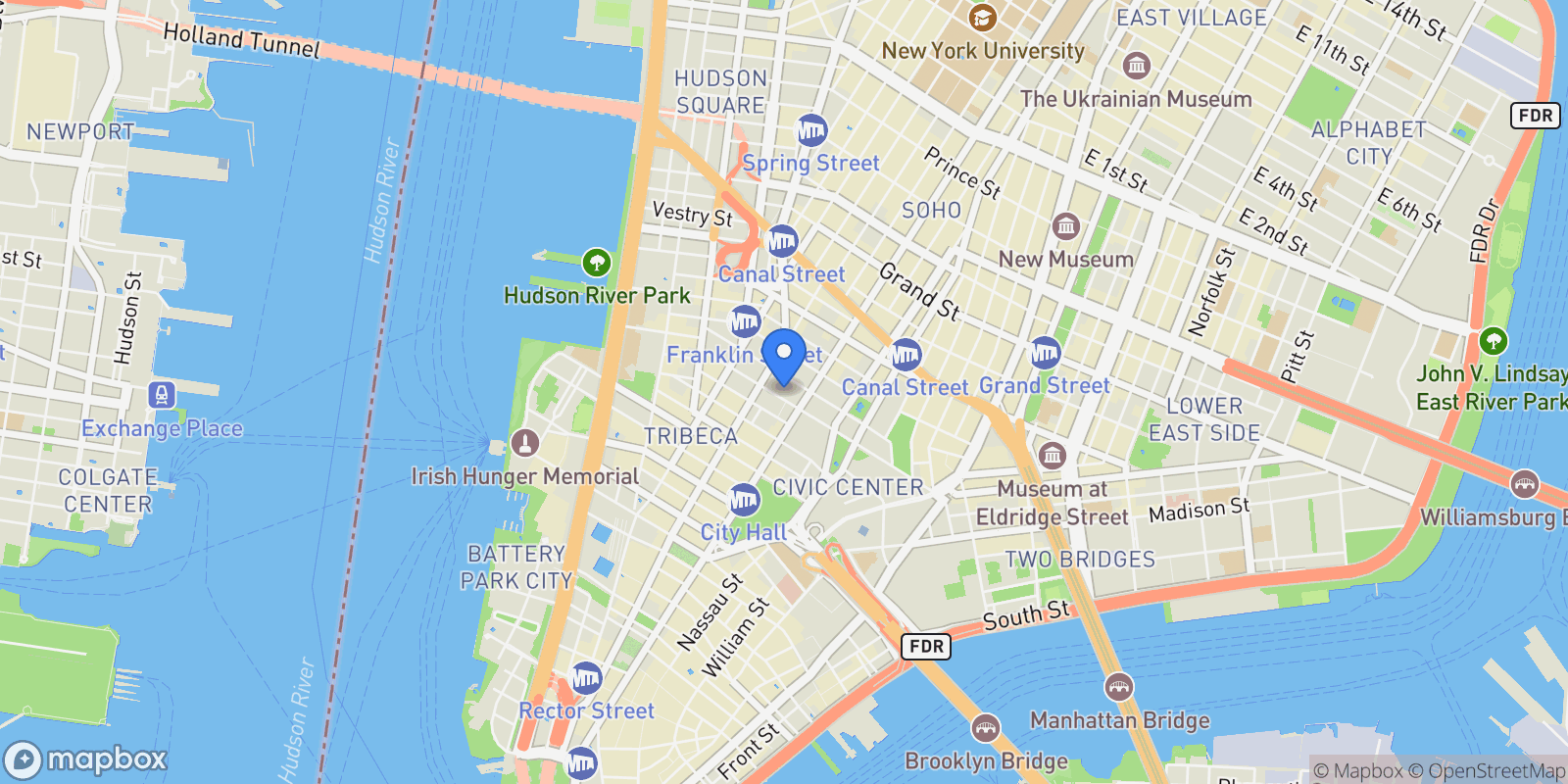 Map showing 85 WORTH ST, New York, New York, United States.