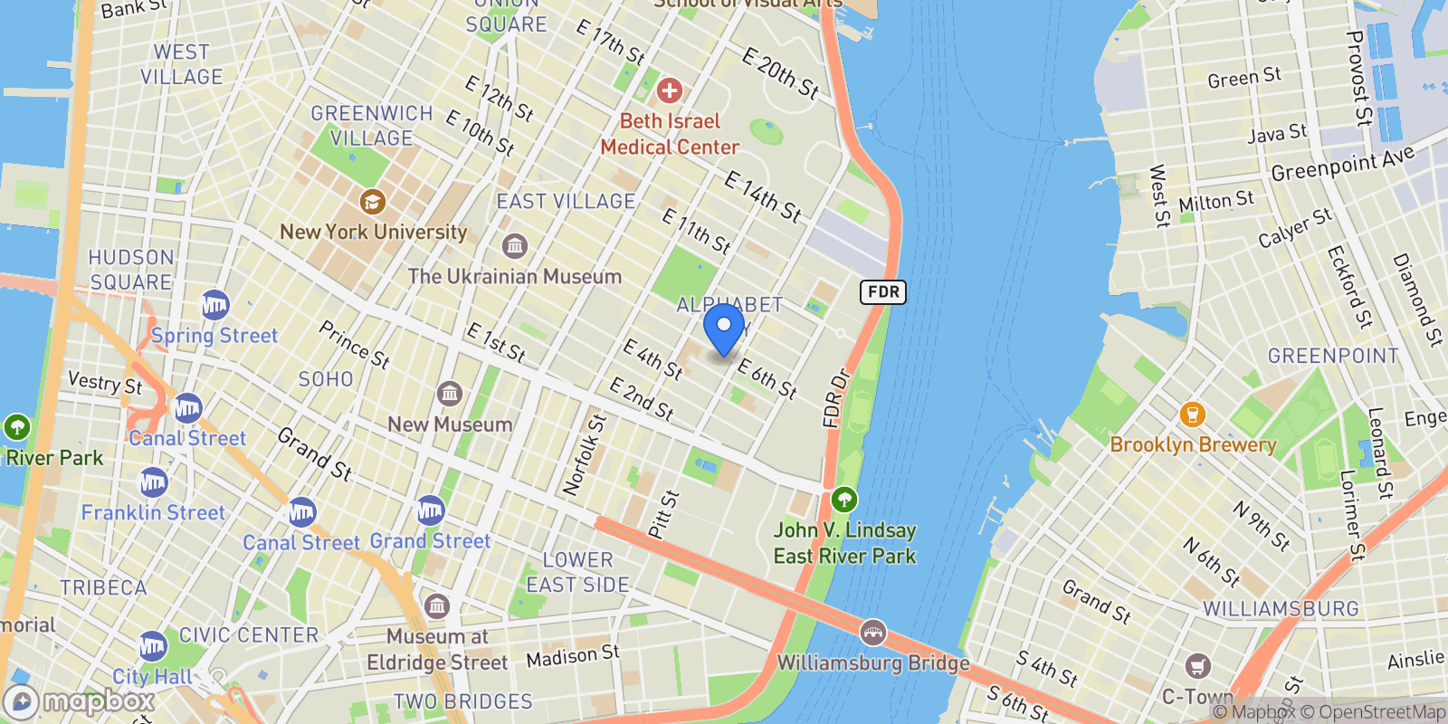 Map showing 650 E 6TH ST, New York, New York, United States.