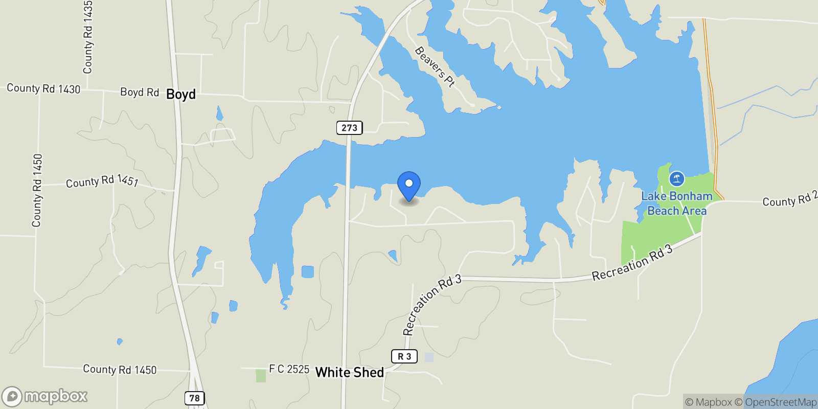 Map showing 7320 S Shore, Bonham, TX 75418, Bonham, Texas, United States.