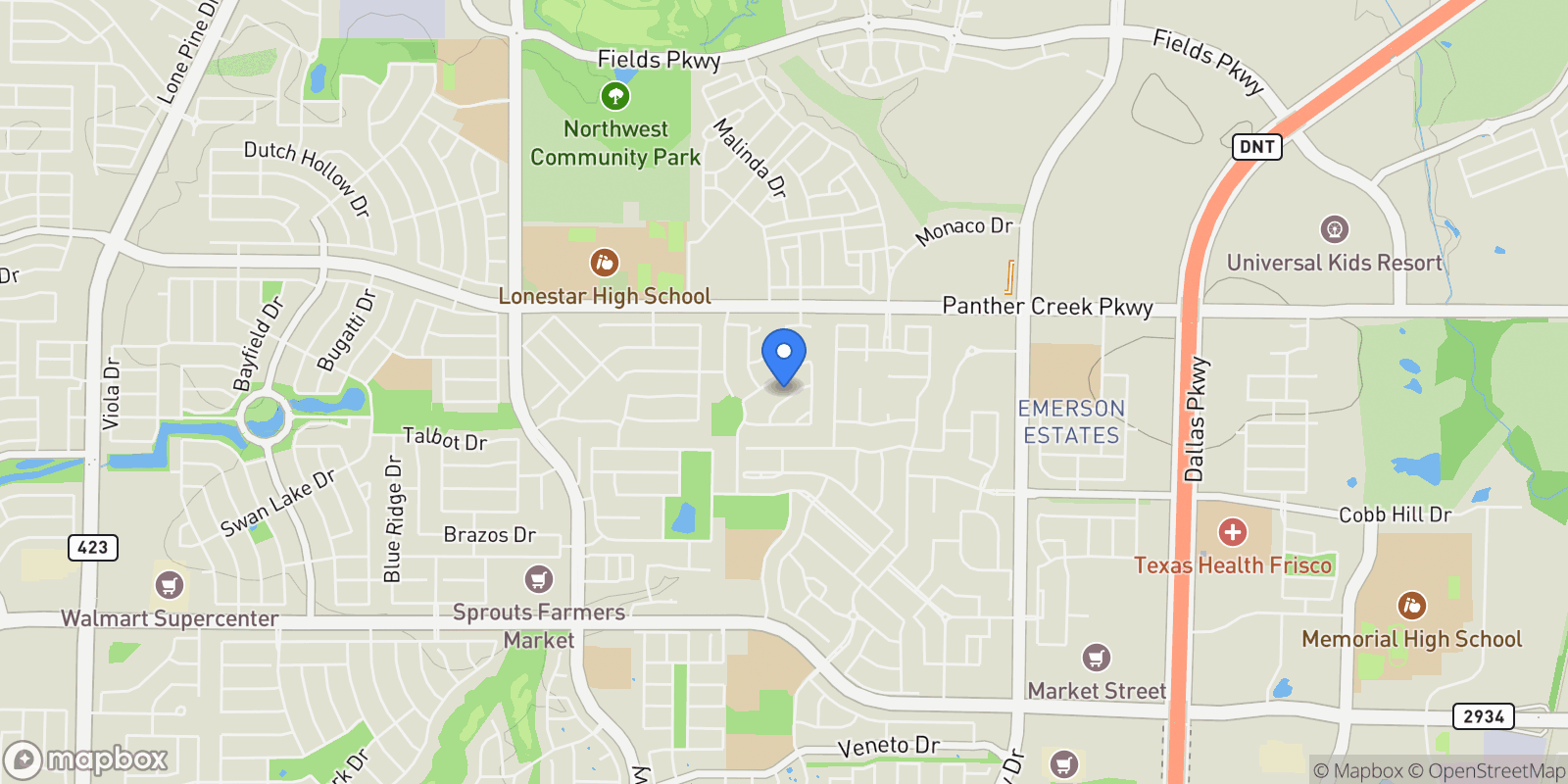 Map showing 3660 Spruce Hills Street, Frisco, TX 75033, Frisco, Texas, United States.