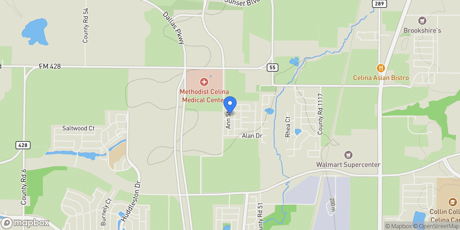 Map showing 1732 Ann Street, Celina, TX 75009, Celina, Texas, United States.