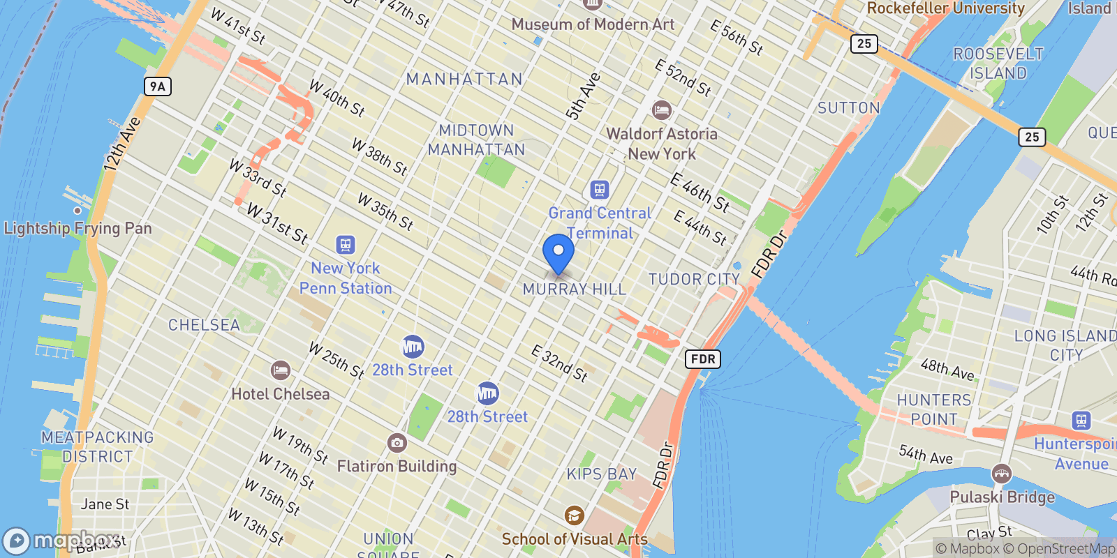 Map showing 45 PARK AVE, New York, New York, United States.