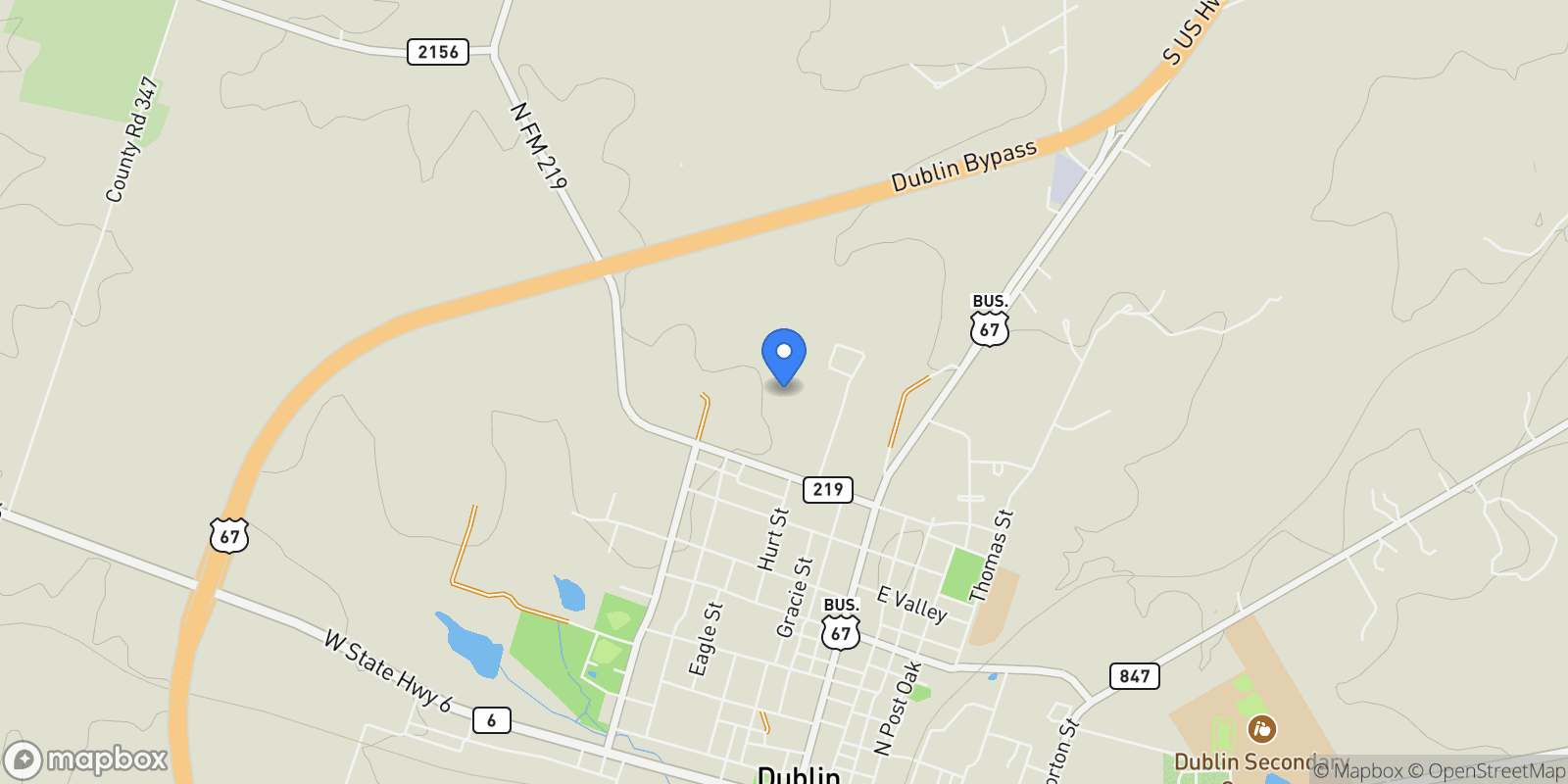 Map showing 502 W Clinton Street, Dublin, TX 76446, Dublin, Texas, United States.