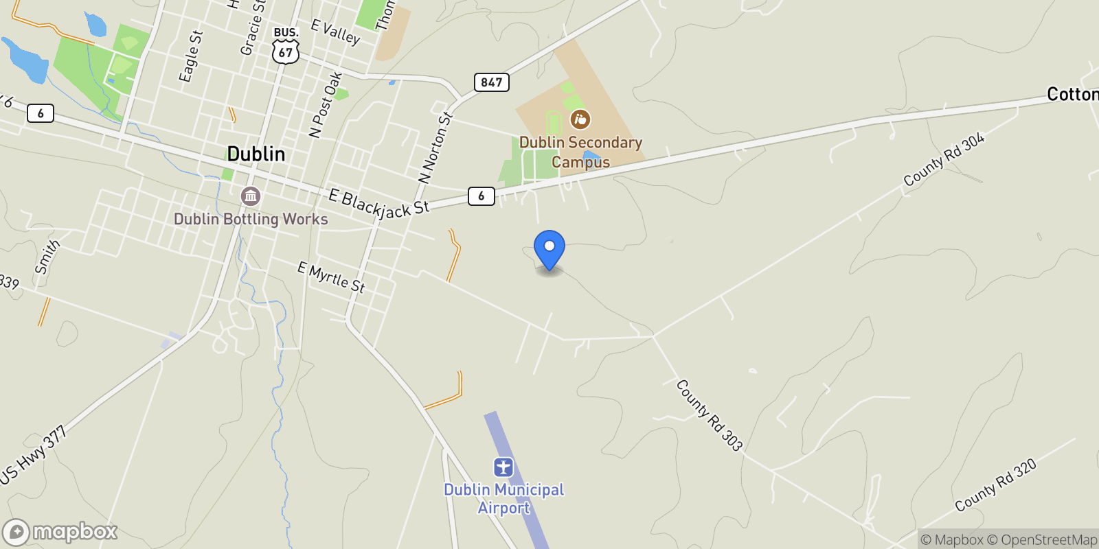 Map showing 1355 County Road 304, Dublin, TX 76446, Dublin, Texas, United States.