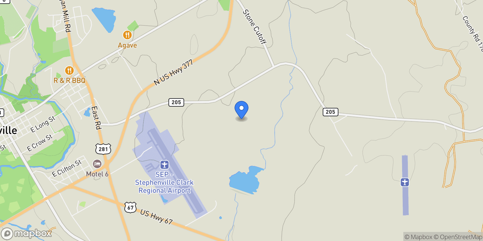 Map showing 2200 Fm 205, Stephenville, TX 76401, Stephenville, Texas, United States.