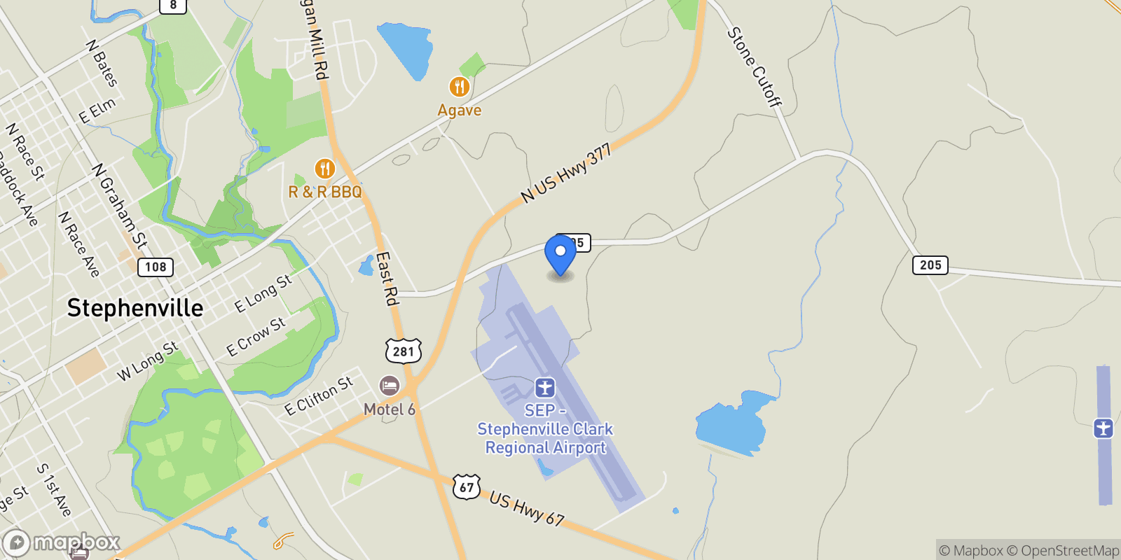 Map showing 1154 Fm 205, Stephenville, TX 76401, Stephenville, Texas, United States.