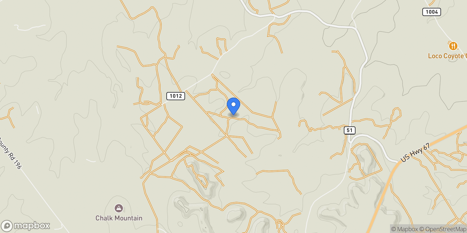 Map showing 2018 CR 1012, Glen Rose, TX 76043, Bluff Dale, Texas, United States.