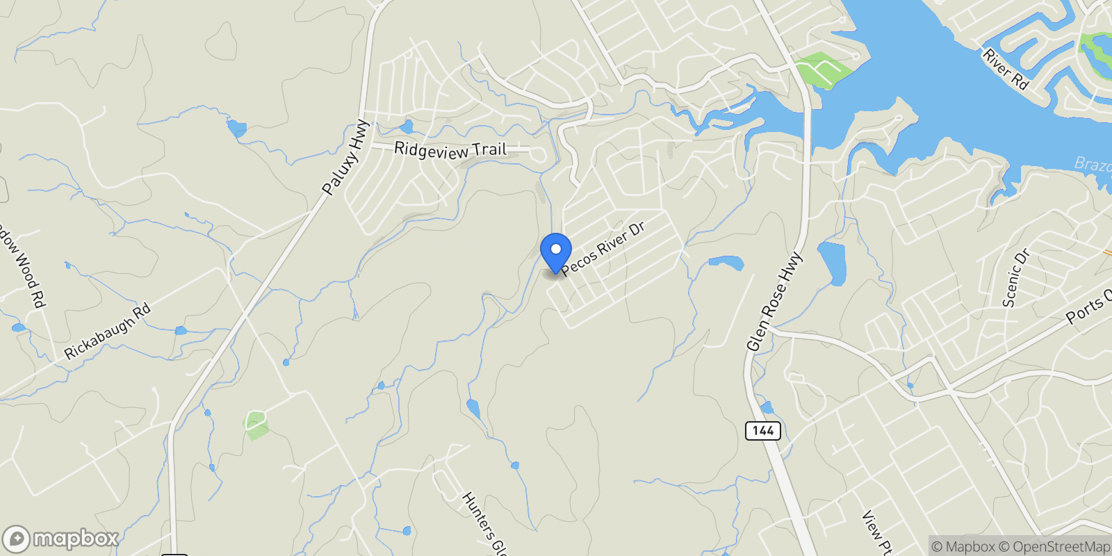 Map showing TBD Pecos River Dr, Granbury, TX 76048, Granbury, Texas, United States.