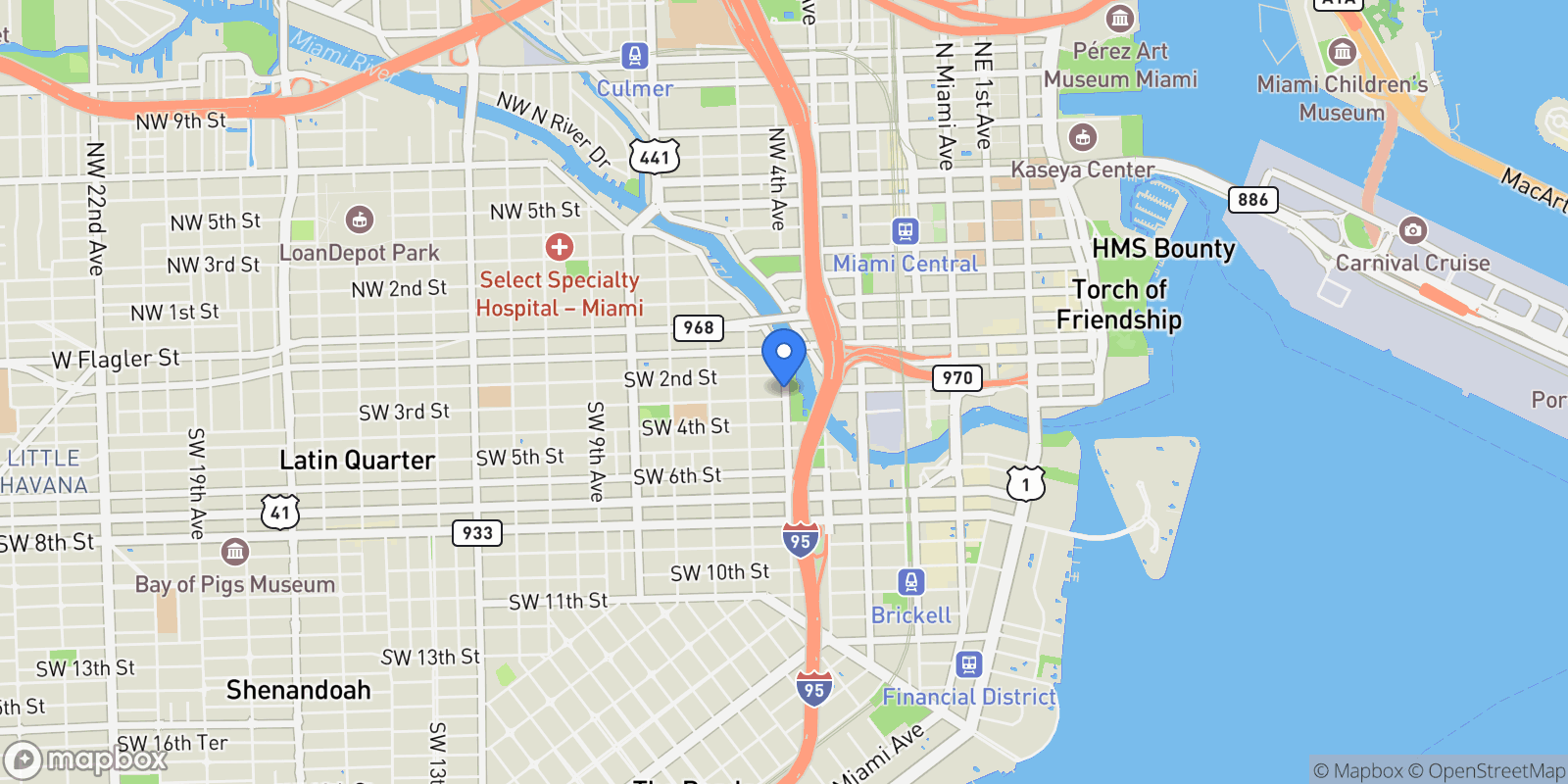 Map showing 236 SW 4TH AVE, Miami, Florida, United States.