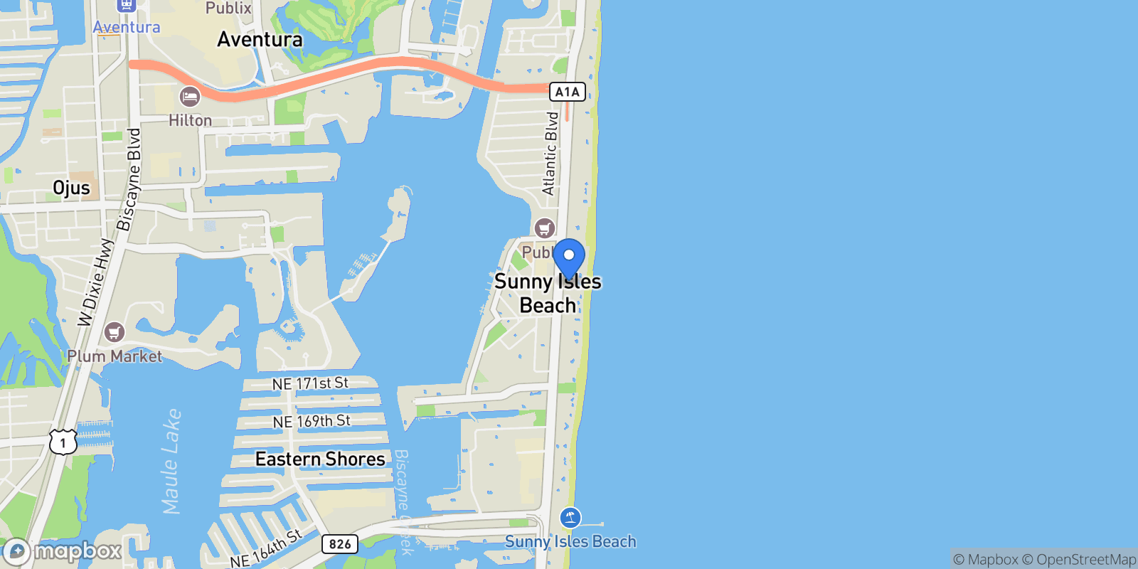 Map showing 18001 Collins Ave 2009, Golden Beach, Florida, United States.