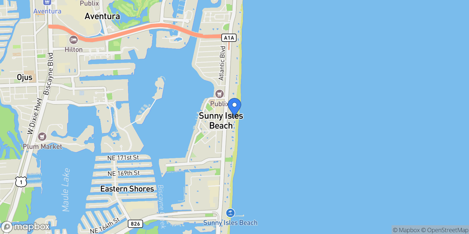 Map showing 18001 Collins Ave 2109, Golden Beach, Florida, United States.