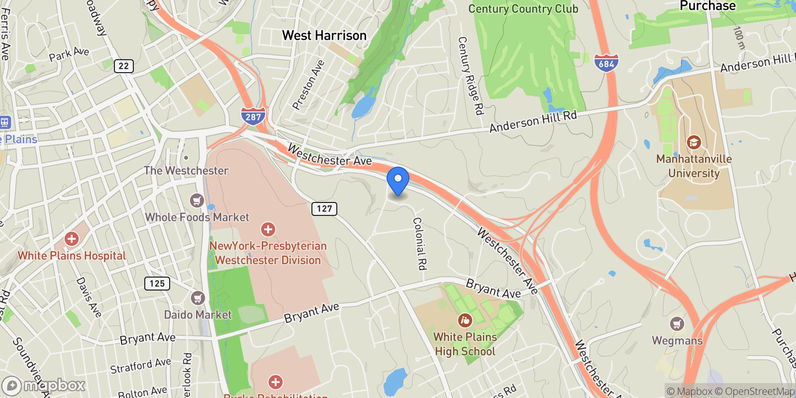 Map showing 31 Colonial Road, White Plains, NY 10605, White Plains, New York, United States.