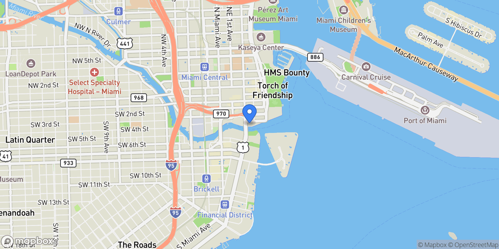 Map showing 200 Biscayne Boulevard Way 505, Miami, Florida, United States.